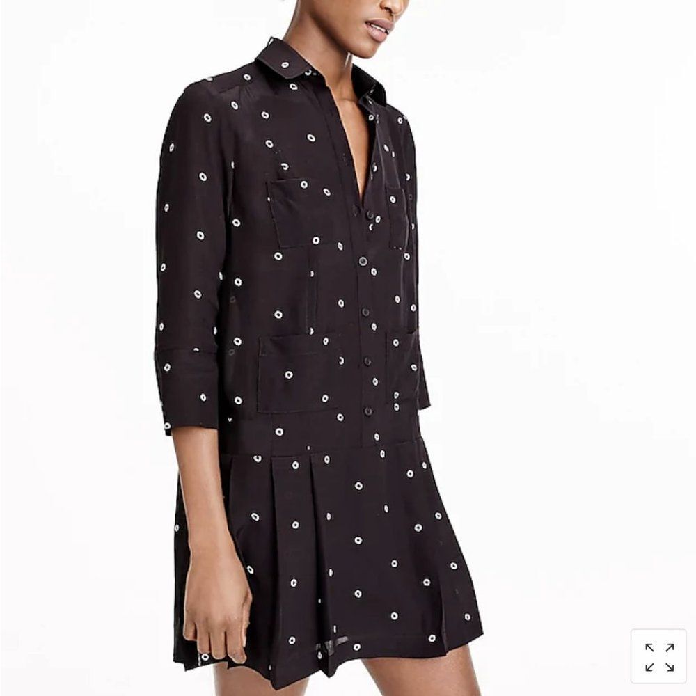J.Crew Printed SILK Dress S NWOT H9700 Black dot